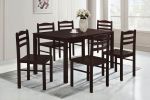 7pc Dining Set Brown Finish Dining Table and 6 Chairs, MDF and Solid Wood, Dining Kitchen Set Furniture