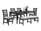 Black Color 6pc Dining Set Table And 4x Side Chairs 1x Bench Upholstered Fabric Cushion Seats Solid wood Dining Room Furniture