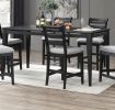 Black Color 7pc Dining Set Counter Height Table And 6x High Chairs Upholstered Fabric Cushion Seats Solid wood Dining Room Furniture