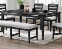 Black Color 6pc Dining Set Table And 4x Side Chairs 1x Bench Upholstered Fabric Cushion Seats Solid wood Dining Room Furniture