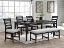 Black Color 6pc Dining Set Table And 4x Side Chairs 1x Bench Upholstered Fabric Cushion Seats Solid wood Dining Room Furniture