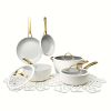 Thyme & Table 12-Piece Ceramic Non-Stick Ribbed Cookware Set, White & Gold