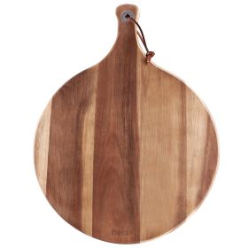 Hecef 12in Round Charcuterie Board with Handle, Acacia Wood Cutting Board Cheese Serving Tray for Pizza Fruits Cheese Bread