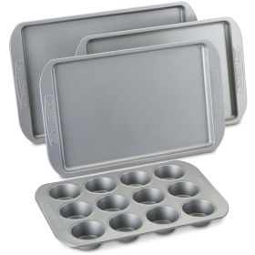 Farberware Nonstick Bakeware Muffin Cupcake and Sheet Pan Set, 4-Piece, Gray