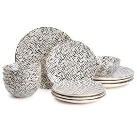 Thyme & Table Dinnerware Black & White Dot Stoneware, 12 Piece Set