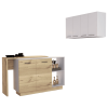 Willow 4-Shelf 6-Door 2-piece Kitchen Set, Kitchen Island and Upper Wall Cabinet White and Light Oak