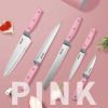 Hecef Kitchen Knife Block Set with Universal Knife Block Holder, High Carbon Stainless Steel Pink Chef Knife Set