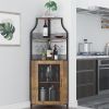 Small Sideboard and Buffet Cabinet With Mesh Door Wine Rack Liquor Cabinet Bar for Home Rustic Brown Freight Free