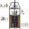 Small Sideboard and Buffet Cabinet With Mesh Door Wine Rack Liquor Cabinet Bar for Home Rustic Brown Freight Free